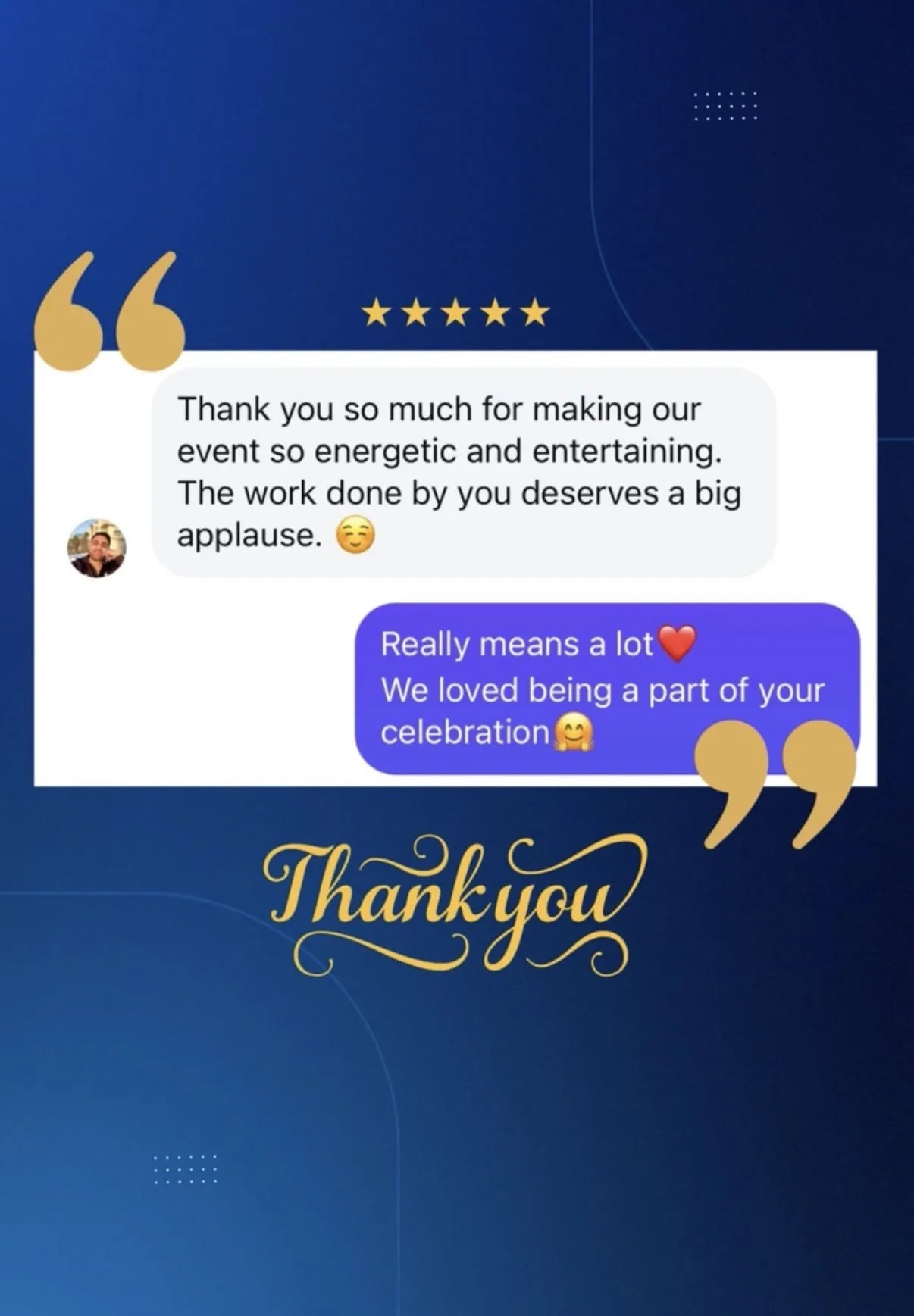 Client Testimonials Client testimonial for TIGDI The Band wedding performance